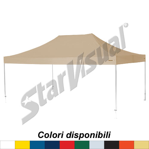 Gazebo 6x4 mt richiudibile automatico e pieghevole a fisarmonica IMPERMEABILE e IGNIFUGO con TETTO COLORATO - serie SUPER-ELEGANT